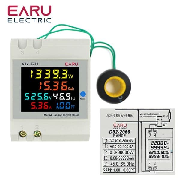 6IN1 Din Rail l Digital Voltmeter Current Power Factor Active KWH Electric Rnergy Frequency Meter AC Monitor 110V 220V VOLT AMP