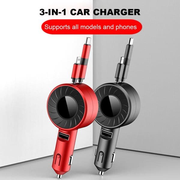 3 in 1 Car Charger USB Cable Retractable Fast Charger Adapter USB Type C Car 18W Quick Charger Micro USB for Samsung for iPhone