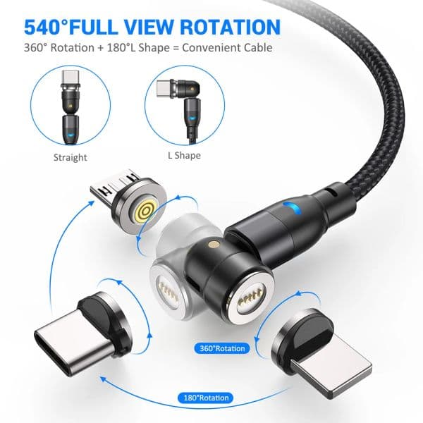 AUFU 540 Magnetic Cable 3A Fast Charging Micro USB Type C Cable For Samsung Xiaomi for iPhone Quick Magnet Charge Data Cord Wire
