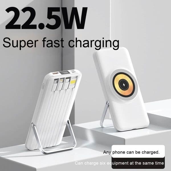 22.5w Super Sized Fast Flashing Power Bank with Magnetic Suction and Portable Built-in Cable, Three in One Mobile Power Supply