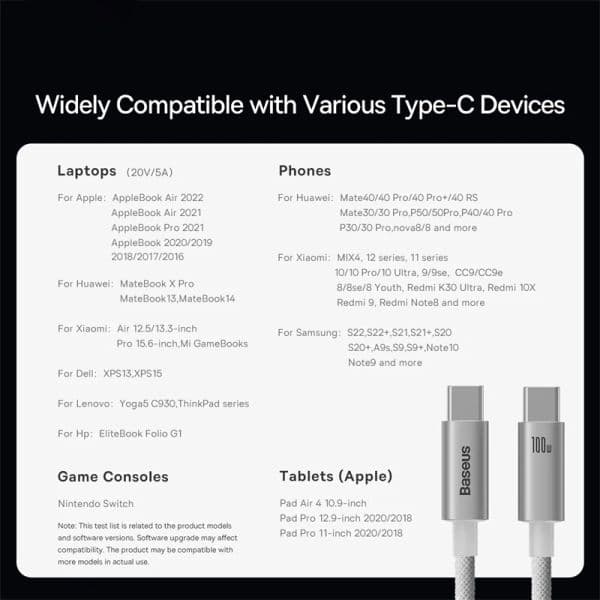 Baseus 100W USB C Cable For MacBook iPad Fast Charger Cable For iPhone 15 Plus Pro Max Type C For Xiaomi Samsung