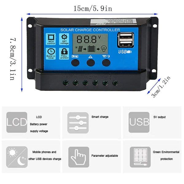 Y&H 40A 60A Solar Panel Battery Charge Controlle 12V 24V Auto LCD Solar Collector Regulator with Dual USB Output 5V