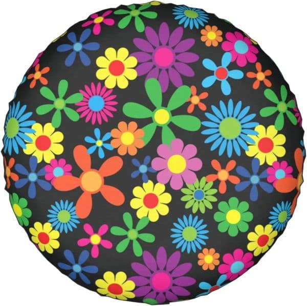 Hippie Flowers Spare Tire Cover Wheel Protectors Weatherproof Universal for SUV Truck Car Wheel Protectors Wheel Covers