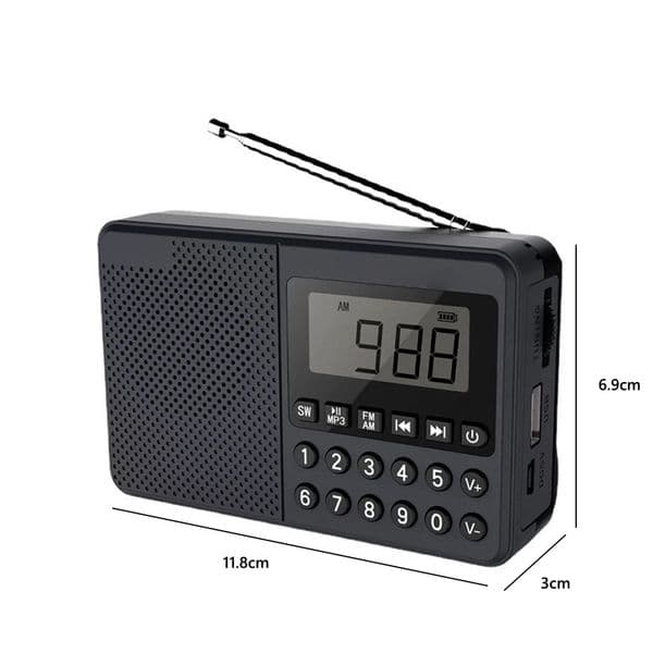 FM/AM/SW Elder MP3 Radio Dual Antenna Full Band Handheld MP3 Player LED Digital Display 2.1 Channel Support USB Stick/TF Card