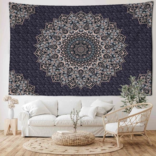 Black Mandala Tapestry Wall Hanging Abstract Witchcraft Bohemian Mysterious Hippie Tapiz Bedroom Living Room Home Decor