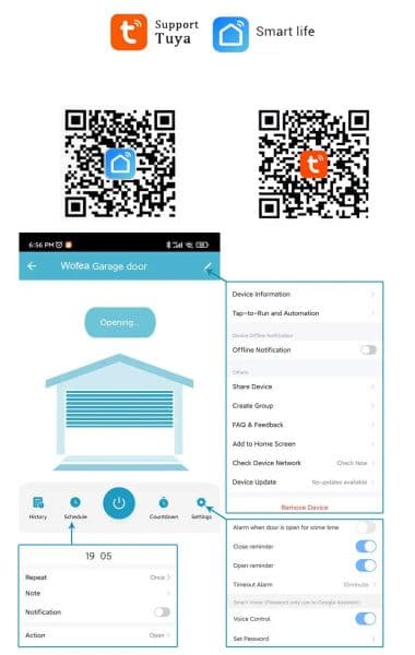 Tuya WiFi Smart Garage Door Opener Controller 2.4G Garage Door Controller Remote Timing Control Open&close No Need Gateway