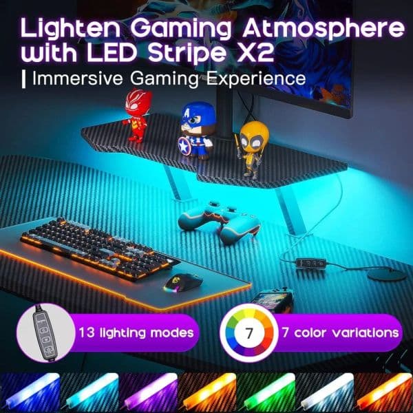 Gaming Desk with LED 2025 Lights, Small Gaming new Table Desk 39 inch Z Shaped, Gamer Desk Ergonomic Sturdy