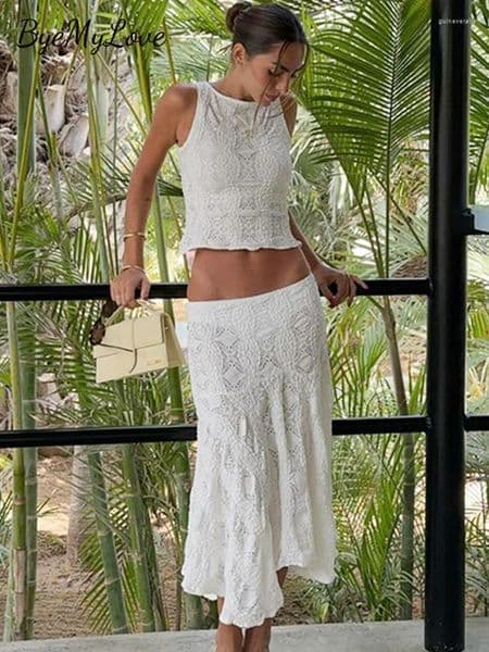 Work Dresses ByeMyLove 2 Pieces Sets Women Sleeveless Tank And Skirts Outfits Sexy Summer Fashion Match Suit