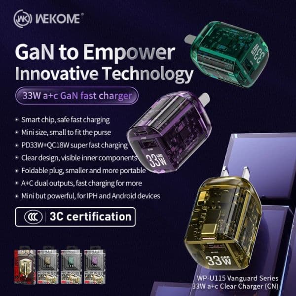 WEKOME 33W GaN Charger Quick Charge 4.0 3.0 Type C PD USB Charger for iPhone 15 14 13 12 Pro Max Fast Charger Laptop PD Charger