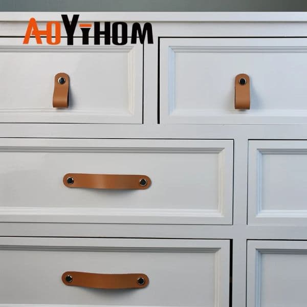 AOYIHOM Retro Style Khaki Kitchen Furniture Handle American Leather Drawer Dressing Table Knob Shoe Cupboards Wardrobe Door Pull