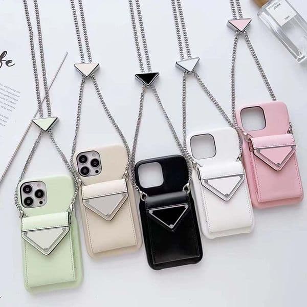 Designer Phone Cases for iPhone 14 14pro 14plus 13 13pro 12 pro max Dee Fashion PU Leather Card Holder Cellphone Cover with Neck lanyard
