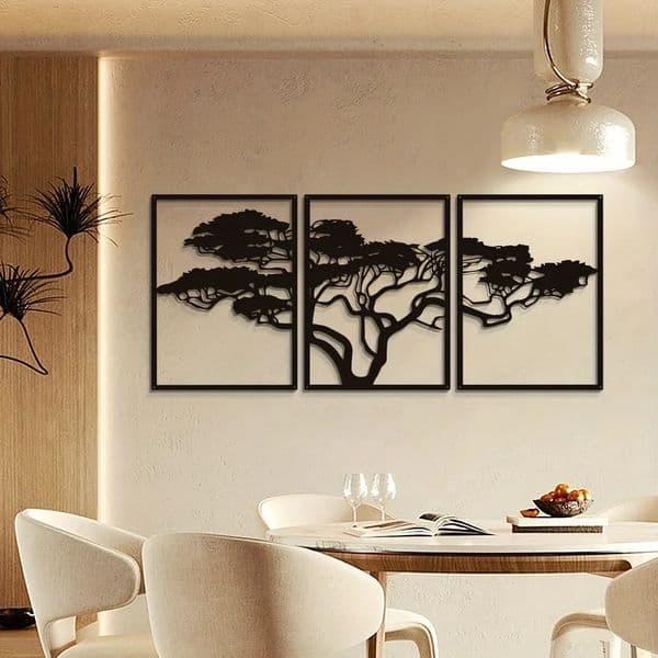 Tree Of Life Metal Wall Art Sign Decoration Housewarming Gift Hanging 3pcs Black Decor 240425