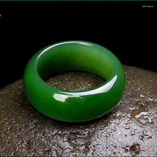 Cluster Rings Genuine Green Hetian Jade Ring Natural Stone Men Women Emerald Jadeite Jewelry Accessories For Girlfriend Mom Gifts