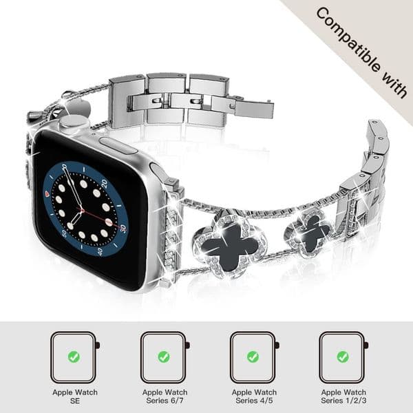 Diamond Fashion Lady 4 Leaf Bracelet Wristband Watch Strap Link Chain Adjustable Band Straps Watchband for Watch 3 4 5 6 7 8 9 iWatch 40/41mm 44/45mm Ultra Z260603