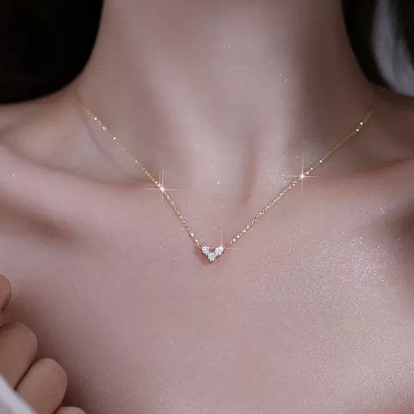 925 Sterling Silver Small Zircon Heart Necklace Exquisite Pendant Chain For Women Girls Plated 14K Gold Jewelry Gifts