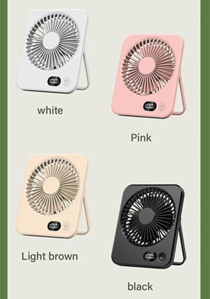 By Sea Shipping F10 Mini Rechargeable Charging Cool Desktop fan with LED display can be hung in 4 colors
