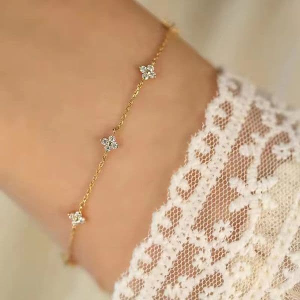 Dainty S925 Sterling Silver 14k Gold Plated Four leaf Clover Bracelet For Women Wholesale
