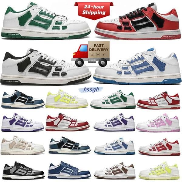Womens Mens Running Shoes Designer Skel Low Bones High Leather Sneakers Luxury Cutout Blue White Black Green Gray Brown Couple Original 35-46
