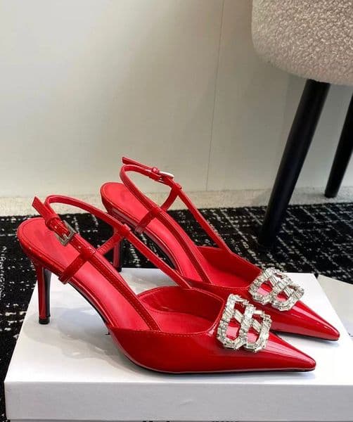 Famous Brand Women Square Knife Slingback Pumps Patent Leather Sandals Shoes White Black Red Pointed Toe Bridal Wedding Lady Gladiator Sandalias With Box EU35-42