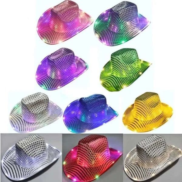 Hat Flashing Space Cowgirl LED Party Light Up Sequin Cowboy Hats Luminous Caps Halloween Costume Jn16 s