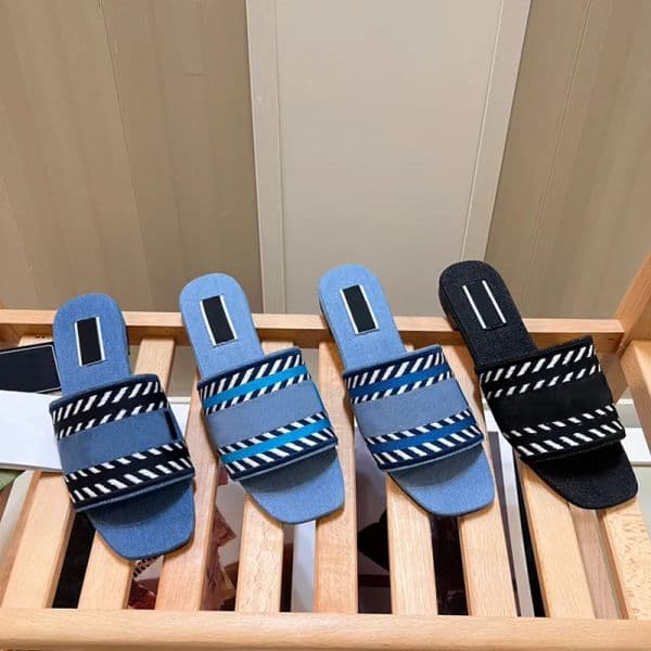 Designer women slides Sandals flat slippers Script logo Denim Slide sandal platform black Light Blue Canvas slide womens shoes luxury Summer Slipper size 35-41