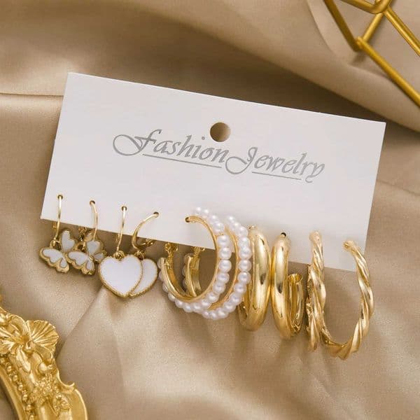 Earrings Boho Heart Butterfly Earrings Set For Women Luxury Big Circle Geometric Pearl Drop Earrings Baroque Korean Wedding Jewelry 230831