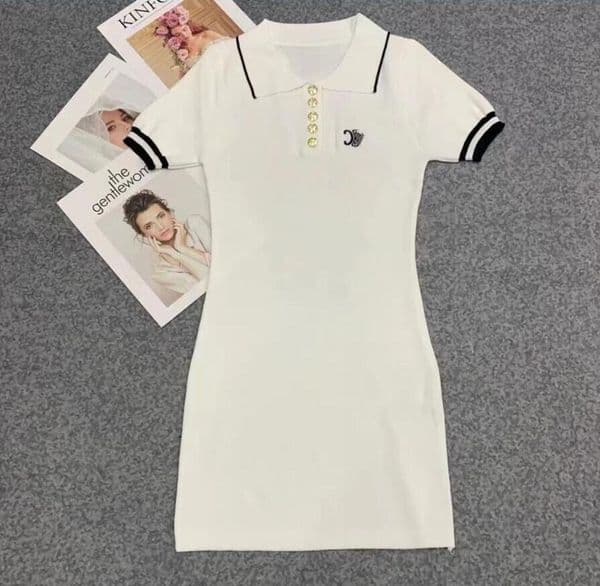 TopSummer polos collar dress Womens Brand new designer embroidery LetterCE trendy waist slim fit Party club Fahion streetwear t-shirt Skirt dress