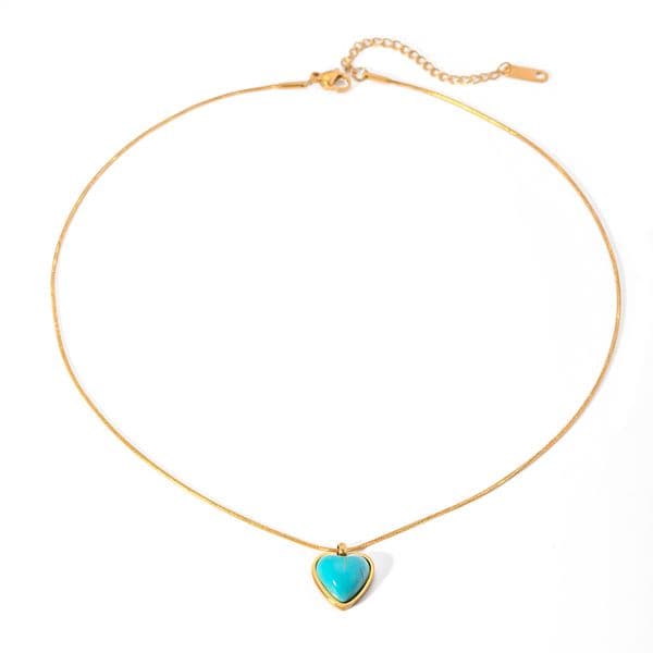 Designer INS Heart Shaped Pendant Necklace for Women Titanium Steel Turquoise Pendant Necklace Party Wedding Daily Jewelry Free Shipping