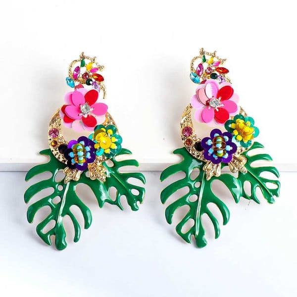 Earrings New Boho Colorful Earrings Flower Resin Wholesale Green Crystal Dangle Jewelry Cute Statement Pendant Earring For Women 230831
