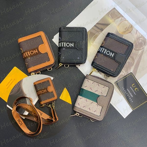 Luxury Phone Case Accessories Portable Card Pocket Storage Bag Holder Cover Zipper Pouch Purse Designer Cover with Shoulder Cross Body Strap Neck Clasp String