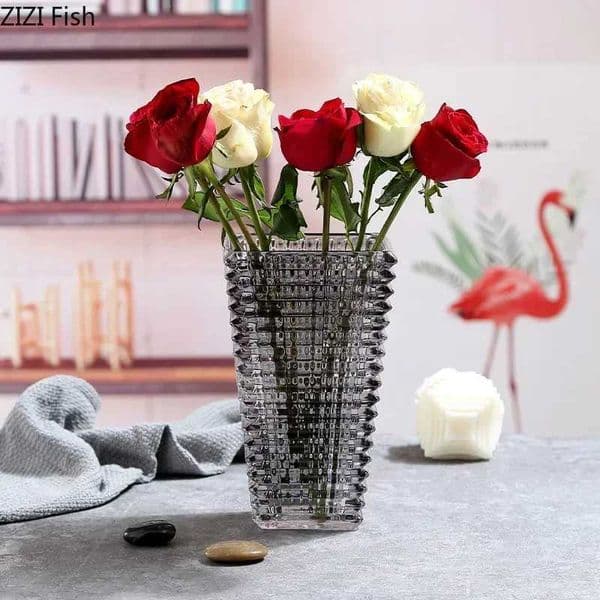 Vases Transparent Crystal Square Edges And Corners Hydroponic Glass Vase Flower Pot Layout Desktop Decoration J240515 252525
