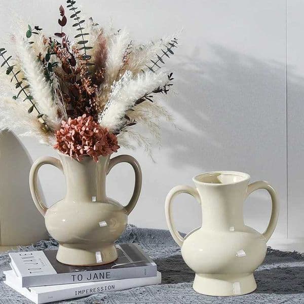 Vases Nordic Ins Ceramic Double Ear Large Vase Ornaments Living Room Porch Desktop Flower Arrangement Vase Home Decoration Accessories J240515
