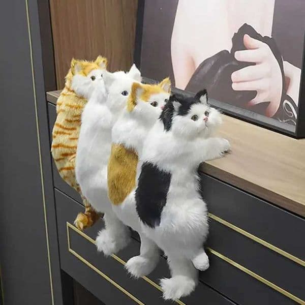 Stuffed Plush Animals Realistic Furry Hanging Cat Plush Toy Cute Simulation Plush Cat Doll Animal Figurines Home Tv Decoration Kitten Model Soft Toy