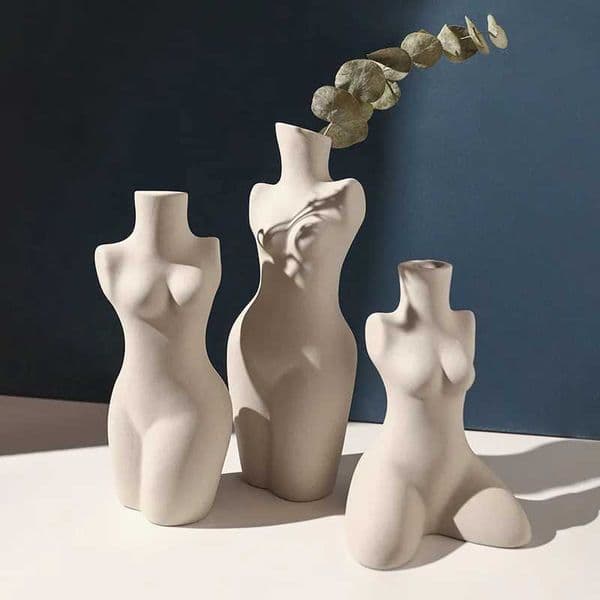 Vases Nordic Style Ceramic Woman Body Man Bust Statue Vase Ornament Office Desktop Flower Arrangement Home Decoration Accessories J240515