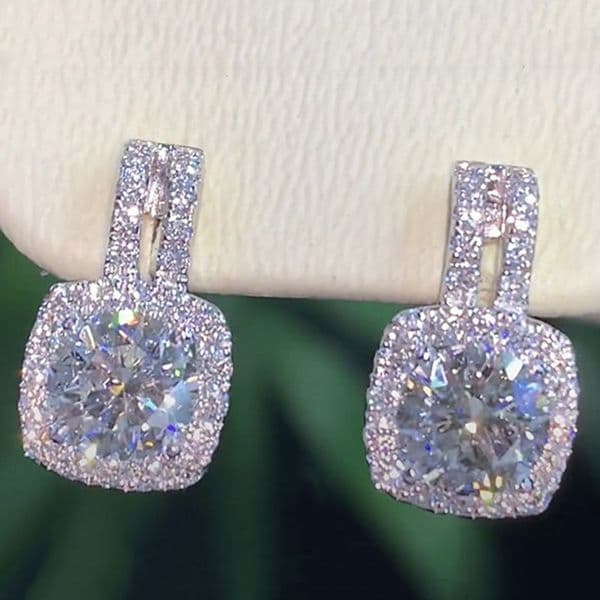 Iced Out Square Heart CZ Stud Earrings 925 Sterling Silver Filled Charm Love Diamond Fashion Jewelry for Women