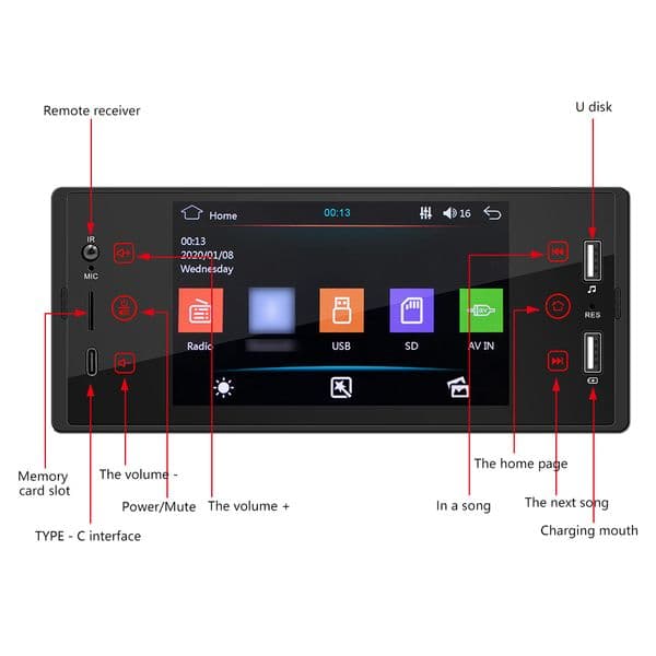 Car radio Multimedia Video Player Universal 5" Auto Carplay Stereo GPS Steering Wheel Control with Touchscreen Support USB/FM