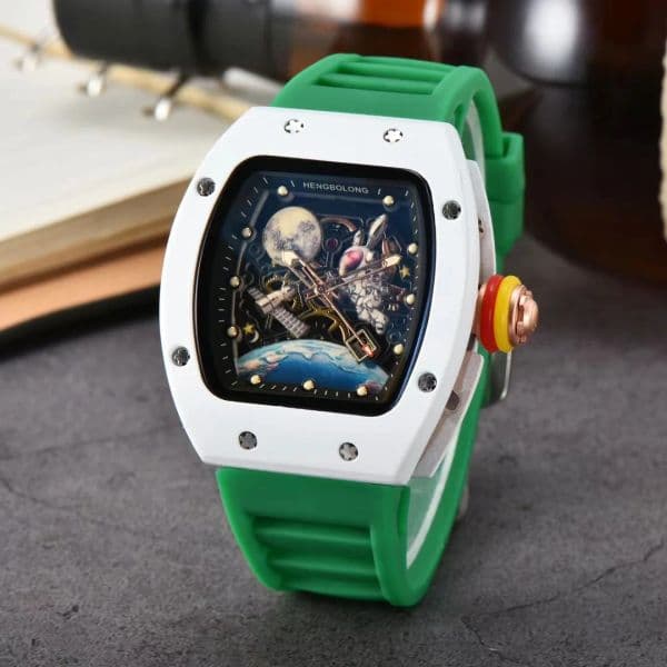 Watch Man Designer Men's Personalized high quality Watch, Space-Style Dial With Hollow Design And Fashionable Design. Clover Ring