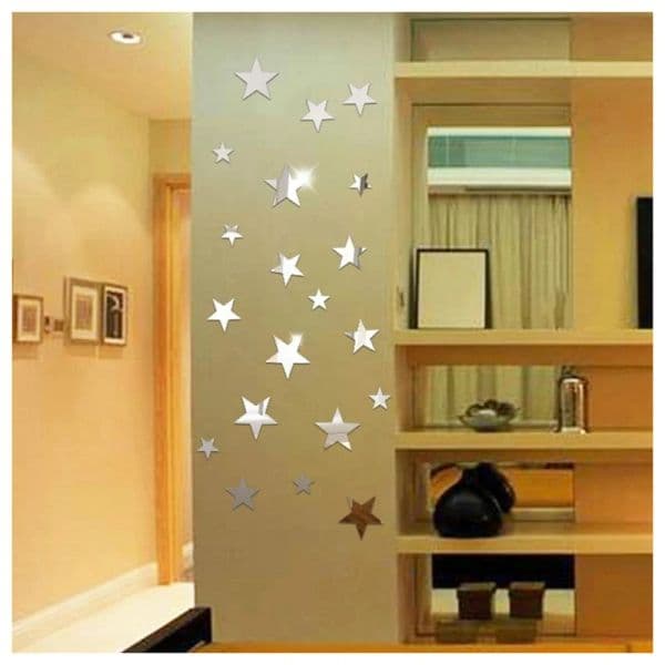 Promotion 3D Sticker, 20 X Star 2025 Art Mirror Wall new Sticker Surface Decal Home Room DIY Art Decor (Sier)