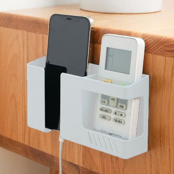 2 In 1 Punch Free Wall Mounted Organizer Remote Control Storage Box Mobile Phone Plug Wall Holder Charging Multifunction Hook