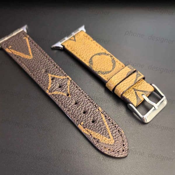 Top designer Apple Watch Band gift strap 45mm 42mm 38mm 40mm 44mm strap leather strap bracelet fashionable L flower brown square strap iwatch 8 7 6 5 4 SE