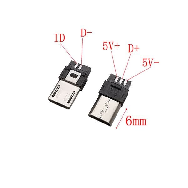 10Pcs Micro USB 5 Pin Soldering Type Male Plug Connector Charging Data Cable Port Micro USB Plugs DIY Repair 4 In 1 White Black