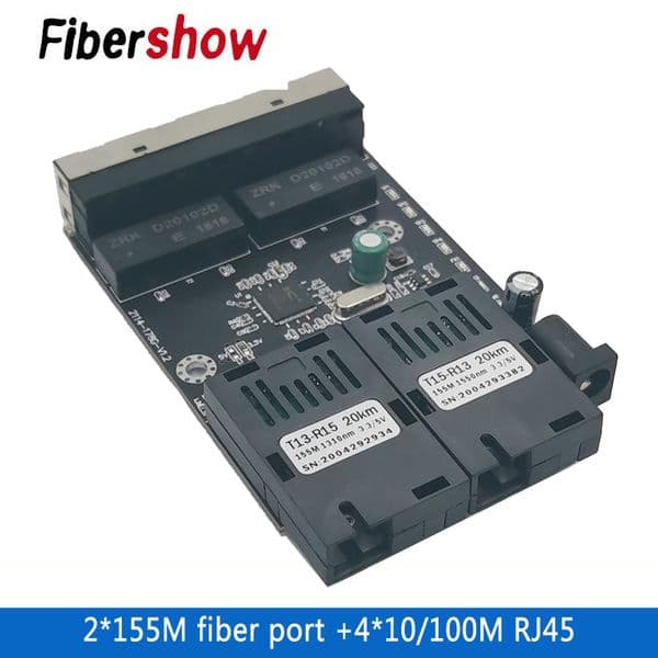 Ethernet Fiber switch 4 RJ45 2 SC Optical Media Converter Single Mode fiber Port PCB 10/100M