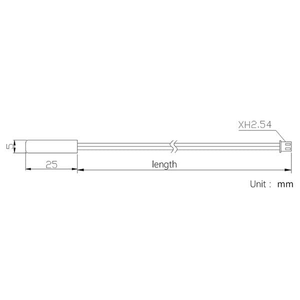 100K Resistance B Value 3950 Cylindrical Waterproof Thermal Probe 5x25mm Long 5M XH2.54-2P Plug NTC Thermistor Temperature The S