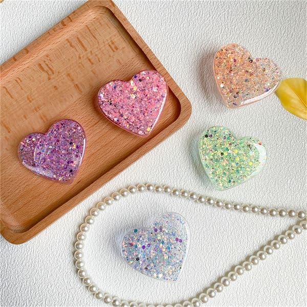 2025 Korean Cute Epoxy Love Heart Phone Grip Tok Griptok Holder Ring For iPhone 14 13 Samsung Phone Accessories Glitter Lazy Bracket