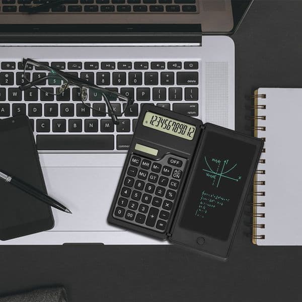 Foldable Calculator with 6 Inch LCD Writing Tablet 12-Digit Calculator Solar/Battery Powered for School Office Business