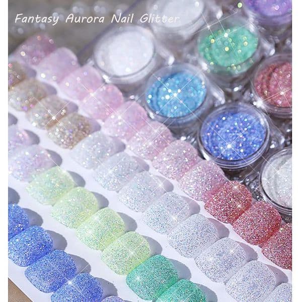 12 Colors Holographic Aurora Sea Salt Crystal Diamond Nail Art Glitter Powder Fantasy Fine Glitter Powder for DIY Nails