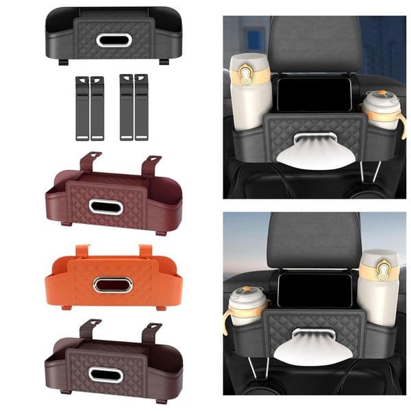 Car Headrest Back Seat Organizer Tissue Box Creative with 2 Cup Holder
