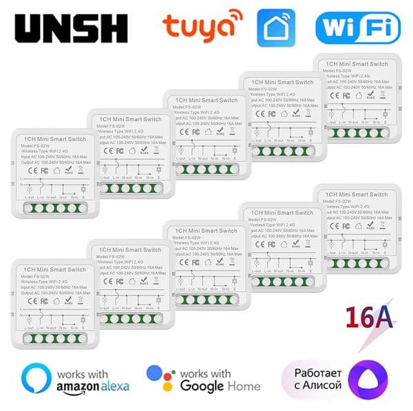 16A Tuya WiFi Smart Switch Support 2-way Control Switch Mini Smart Breaker Smart Life Control Works with Alexa Google Home Alice
