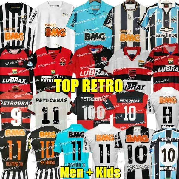 Ronaldinho 2013 Santos Retro Soccer Jerseys Elano 11 12 13 NEYMAR JR 95 96 03 04 Flamengo Romario Vintage Football Men Kids Shirts Gremio Atleto Mineiro 668