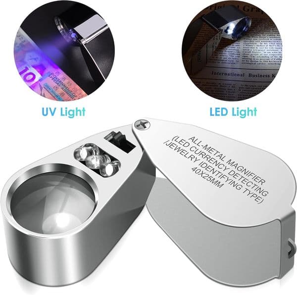 40X Jewelers Loupe Magnifier Magnifying Glasses LED/UV Illuminated Jewelry Loop Pocket Folding Magnifying Glass For Collecting